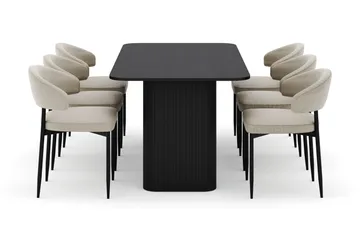 Kopparbo Spisebord 180-240 cm Uttrekkbart med 6 Sawako Stoler - Svart - Møbler - Bord - Spisegruppe