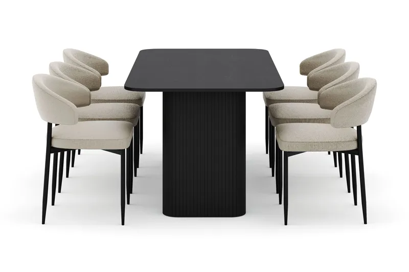 Kopparbo Spisebord 180-240 cm Uttrekkbart med 6 Sawako Stoler - Svart - Møbler - Bord - Spisegruppe