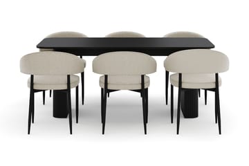 Kopparbo Spisebord 180-240 cm Uttrekkbart med 6 Sawako Stoler - Svart - Møbler - Bord - Spisegruppe