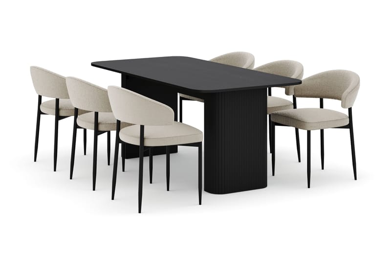 Kopparbo Spisebord 180-240 cm Uttrekkbart med 6 Sawako Stoler, Svart