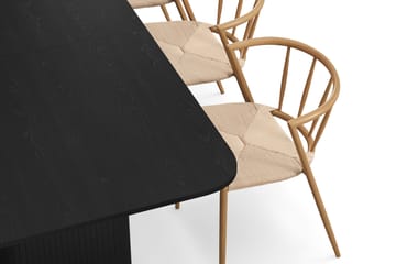 Kopparbo Spisebord 180-240 cm Uttrekkbart med 6 Winston Spisestoler - Svart / Beige / Metallben Eik - Møbler - Bord - Spisegruppe