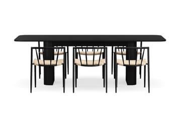 Kopparbo Spisebord 180-240 cm Uttrekkbart med 6 Winston Spisestoler - Svart / Beige / Metallben Svart - Møbler - Bord - Spisegruppe