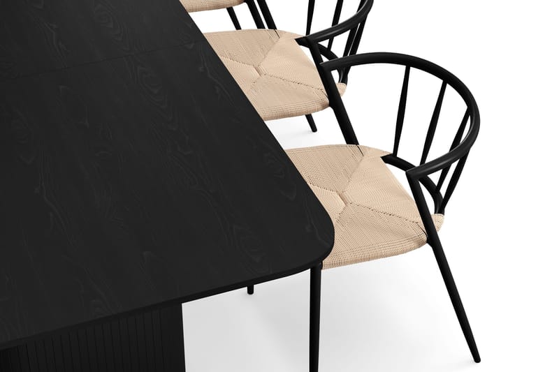 Kopparbo Spisebord 180-240 cm Uttrekkbart med 6 Winston Spisestoler - Svart / Beige / Metallben Svart - Møbler - Bord - Spisegruppe
