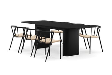 Kopparbo Spisebord 180-240 cm Uttrekkbart med 6 Winston Spisestoler - Svart / Beige / Metallben Svart - Møbler - Bord - Spisegruppe