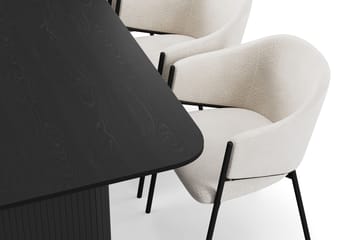 Kopparbo Spisebord 200-260 cm Uttrekkbart med 6 Filip Spisestoler - Svart / Hvit Bouclé - Møbler - Bord - Spisegruppe