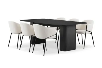 Kopparbo Spisebord 200-260 cm Uttrekkbart med 6 Filip Spisestoler - Svart / Hvit Bouclé - Møbler - Bord - Spisegruppe