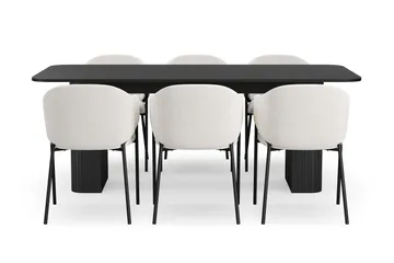 Kopparbo Spisebord 200-260 cm Uttrekkbart med 6 Filip Spisestoler - Svart / Hvit Bouclé - Møbler - Bord - Spisegruppe