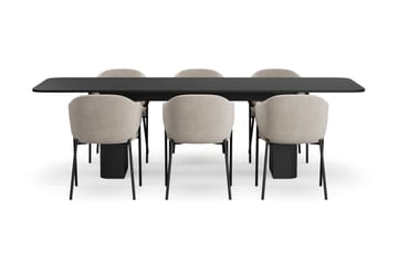 Kopparbo Spisebord 200-260 cm Uttrekkbart med 6 Filip Spisestoler - Svart / Taupe Bouclé - Møbler - Bord - Spisegruppe