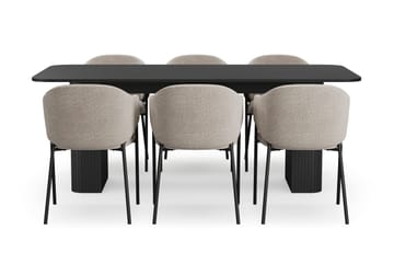 Kopparbo Spisebord 200-260 cm Uttrekkbart med 6 Filip Spisestoler - Svart / Taupe Bouclé - Møbler - Bord - Spisegruppe