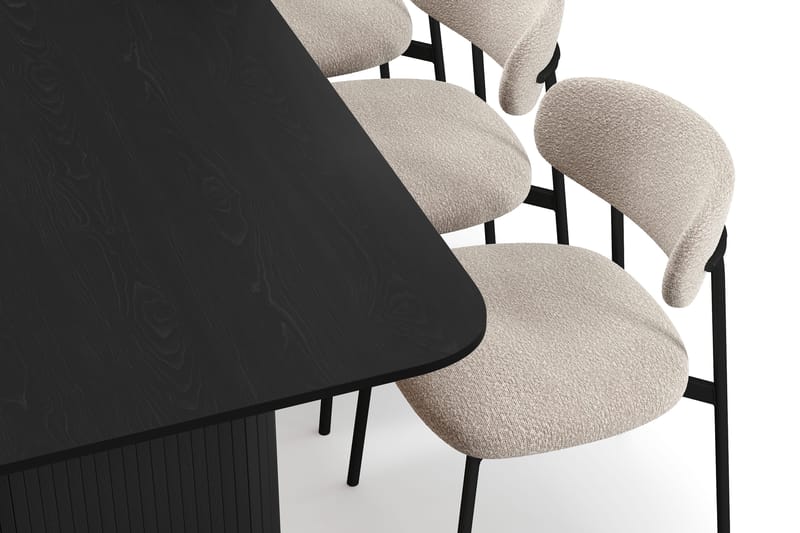 Kopparbo Spisebord 200-260 cm Uttrekkbart med 6 Lucy Spisestoler - Svart / Greige Bouclé / Metallben Svart - Møbler - Bord - Spisegruppe