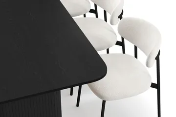 Kopparbo Spisebord 200-260 cm Uttrekkbart med 6 Lucy Spisestoler - Svart / Hvit Bouclé / Metallben Svart - Møbler - Bord - Spisegruppe