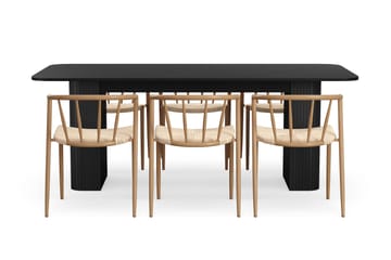 Kopparbo Spisebord 200-260 cm Uttrekkbart med 6 Winston Spisestoler - Svart / Beige / Metallben Eik - Møbler - Bord - Spisegruppe