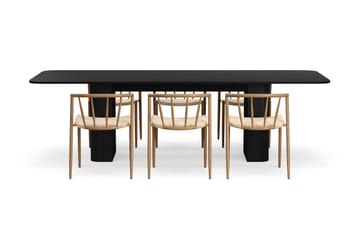 Kopparbo Spisebord 200-260 cm Uttrekkbart med 6 Winston Spisestoler - Svart / Beige / Metallben Eik - Møbler - Bord - Spisegruppe