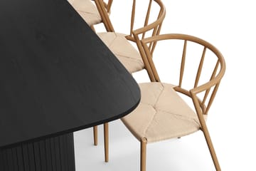 Kopparbo Spisebord 200-260 cm Uttrekkbart med 6 Winston Spisestoler - Svart / Beige / Metallben Eik - Møbler - Bord - Spisegruppe