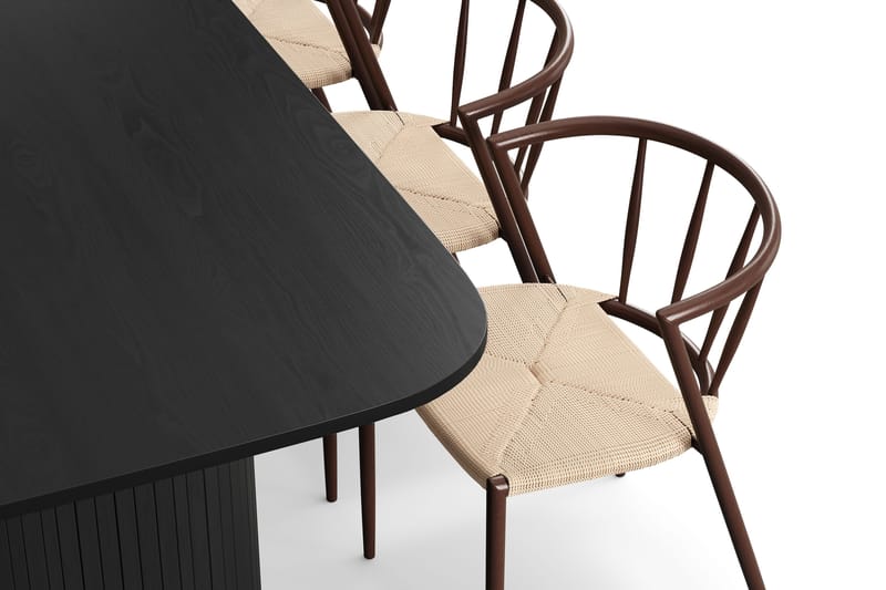 Kopparbo Spisebord 200-260 cm Uttrekkbart med 6 Winston Spisestoler - Svart / Beige / Metallben Røkt eik - Møbler - Bord - Spisegruppe