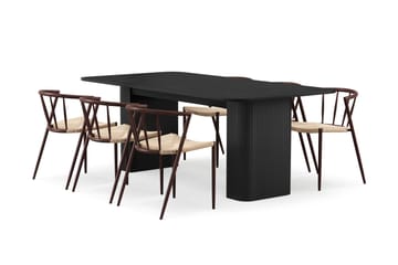 Kopparbo Spisebord 200-260 cm Uttrekkbart med 6 Winston Spisestoler - Svart / Beige / Metallben Røkt eik - Møbler - Bord - Spisegruppe