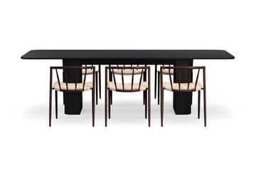 Kopparbo Spisebord 200-260 cm Uttrekkbart med 6 Winston Spisestoler - Svart / Beige / Metallben Røkt eik - Møbler - Bord - Spisegruppe