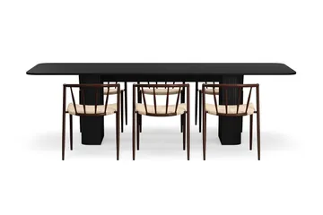 Kopparbo Spisebord 200-260 cm Uttrekkbart med 6 Winston Spisestoler - Svart / Beige / Metallben Røkt eik - Møbler - Bord - Spisegruppe