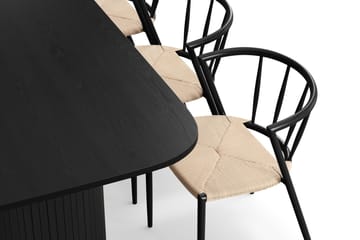 Kopparbo Spisebord 200-260 cm Uttrekkbart med 6 Winston Spisestoler - Svart / Beige / Metallben Svart - Møbler - Bord - Spisegruppe