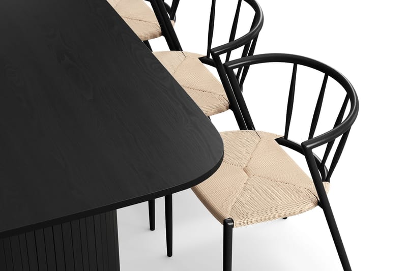 Kopparbo Spisebord 200-260 cm Uttrekkbart med 6 Winston Spisestoler - Svart / Beige / Metallben Svart - Møbler - Bord - Spisegruppe