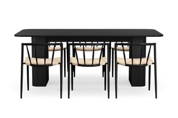 Kopparbo Spisebord 200-260 cm Uttrekkbart med 6 Winston Spisestoler - Svart / Beige / Metallben Svart - Møbler - Bord - Spisegruppe