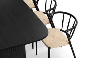 Kopparbo Spisebord 200-260 cm Uttrekkbart med 6 Winston Spisestoler - Svart / Beige / Metallben Svart - Møbler - Bord - Spisegruppe