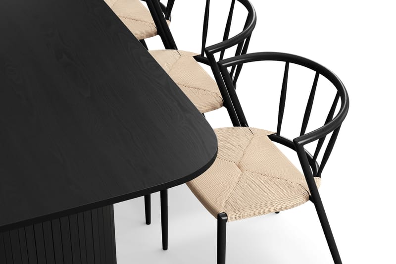 Kopparbo Spisebord 200-260 cm Uttrekkbart med 6 Winston Spisestoler - Svart / Beige / Metallben Svart - Møbler - Bord - Spisegruppe