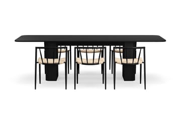 Kopparbo Spisebord 200-260 cm Uttrekkbart med 6 Winston Spisestoler - Svart / Beige / Metallben Svart - Møbler - Bord - Spisegruppe