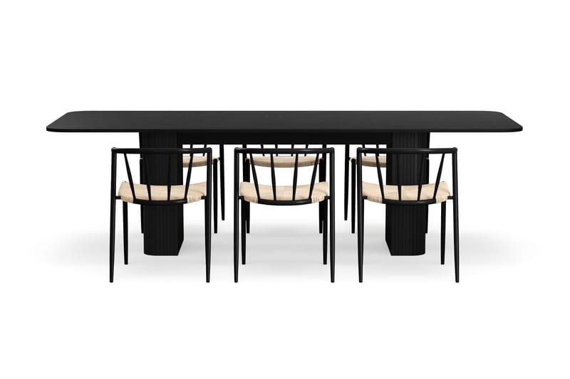 Kopparbo Spisebord 200-260 cm Uttrekkbart med 6 Winston Spisestoler - Svart / Beige / Metallben Svart - Møbler - Bord - Spisegruppe