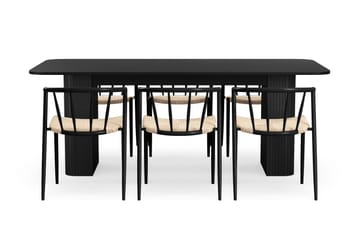 Kopparbo Spisebord 200-260 cm Uttrekkbart med 6 Winston Spisestoler - Svart / Beige / Metallben Svart - Møbler - Bord - Spisegruppe