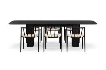 Kopparbo Spisebord 200-260 cm Uttrekkbart med 6 Winston Spisestoler - Svart / Beige / Metallben Svart - Møbler - Bord - Spisegruppe