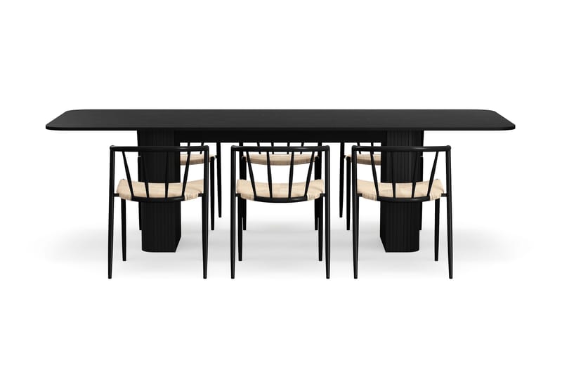 Kopparbo Spisebord 200-260 cm Uttrekkbart med 6 Winston Spisestoler - Svart / Beige / Metallben Svart - Møbler - Bord - Spisegruppe