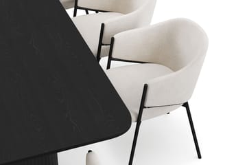 Kopparbo Spisebord 200-260 cm Uttrekkbart med 8 Filip Spisestoler - Svart / Hvit Bouclé - Møbler - Bord - Spisegruppe
