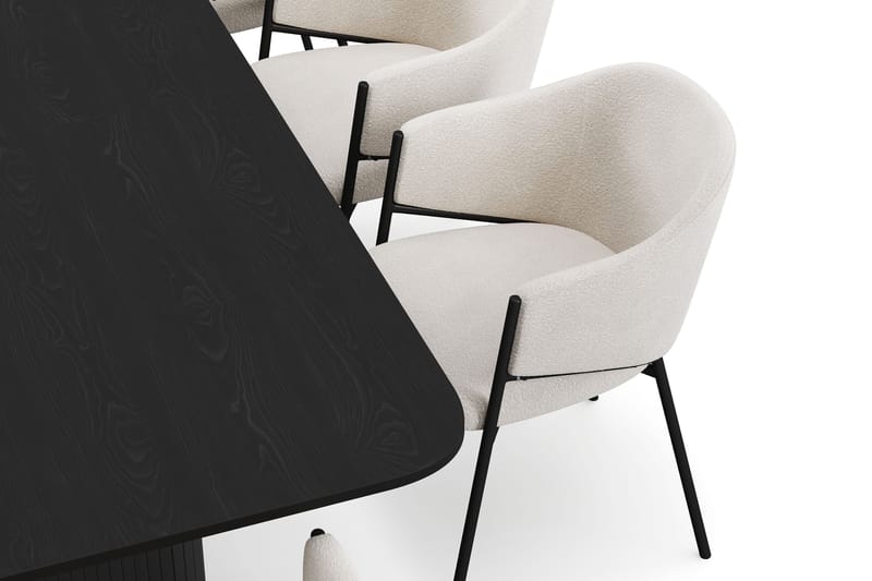 Kopparbo Spisebord 200-260 cm Uttrekkbart med 8 Filip Spisestoler - Svart / Hvit Bouclé - Møbler - Bord - Spisegruppe