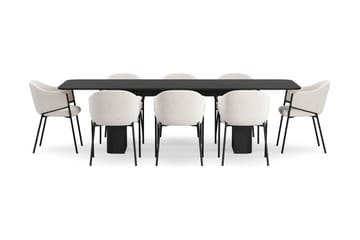 Kopparbo Spisebord 200-260 cm Uttrekkbart med 8 Filip Spisestoler - Svart / Hvit Bouclé - Møbler - Bord - Spisegruppe