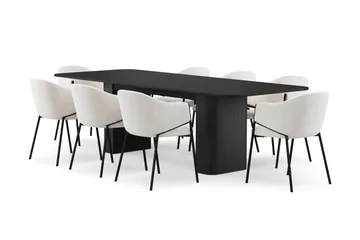 Kopparbo Spisebord 200-260 cm Uttrekkbart med 8 Filip Spisestoler - Svart / Hvit Bouclé - Møbler - Bord - Spisegruppe