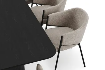 Kopparbo Spisebord 200-260 cm Uttrekkbart med 8 Filip Spisestoler - Svart / Taupe Bouclé - Møbler - Bord - Spisegruppe