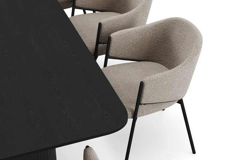 Kopparbo Spisebord 200-260 cm Uttrekkbart med 8 Filip Spisestoler - Svart / Taupe Bouclé - Møbler - Bord - Spisegruppe