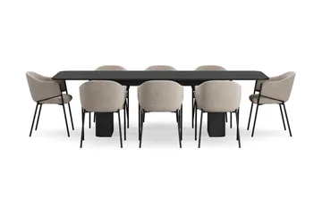 Kopparbo Spisebord 200-260 cm Uttrekkbart med 8 Filip Spisestoler - Svart / Taupe Bouclé - Møbler - Bord - Spisegruppe
