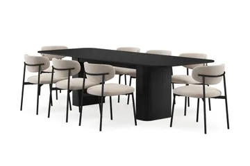 Kopparbo Spisebord 200-260 cm Uttrekkbart med 8 Lucy Spisestoler - Svart / Greige Bouclé / Metallben Svart - Møbler - Bord - Spisegruppe