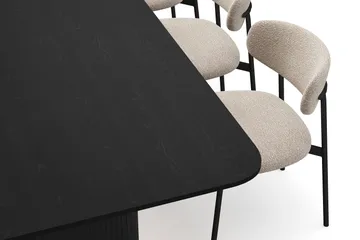 Kopparbo Spisebord 200-260 cm Uttrekkbart med 8 Lucy Spisestoler - Svart / Greige Bouclé / Metallben Svart - Møbler - Bord - Spisegruppe