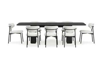 Kopparbo Spisebord 200-260 cm Uttrekkbart med 8 Lucy Spisestoler - Svart / Hvit Bouclé / Metallben Svart - Møbler - Bord - Spisegruppe