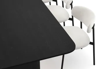 Kopparbo Spisebord 200-260 cm Uttrekkbart med 8 Lucy Spisestoler - Svart / Hvit Bouclé / Metallben Svart - Møbler - Bord - Spisegruppe