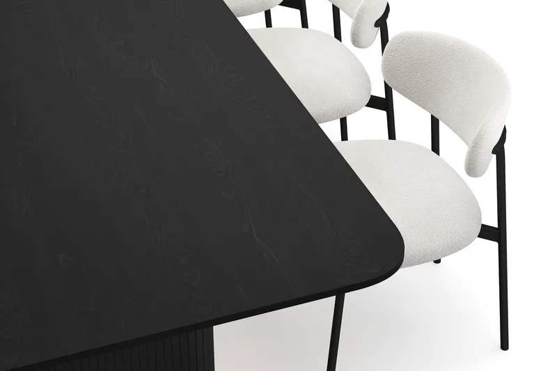 Kopparbo Spisebord 200-260 cm Uttrekkbart med 8 Lucy Spisestoler - Svart / Hvit Bouclé / Metallben Svart - Møbler - Bord - Spisegruppe