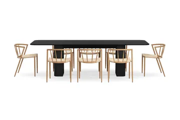 Kopparbo Spisebord 200-260 cm Uttrekkbart med 8 Winston Spisestoler - Svart / Beige / Metallben Eik - Møbler - Bord - Spisegruppe