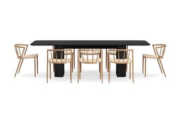 Kopparbo Spisebord 200-260 cm Uttrekkbart med 8 Winston Spisestoler - Svart / Beige / Metallben Eik - Møbler - Bord - Spisegruppe