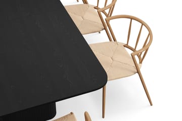 Kopparbo Spisebord 200-260 cm Uttrekkbart med 8 Winston Spisestoler - Svart / Beige / Metallben Eik - Møbler - Bord - Spisegruppe