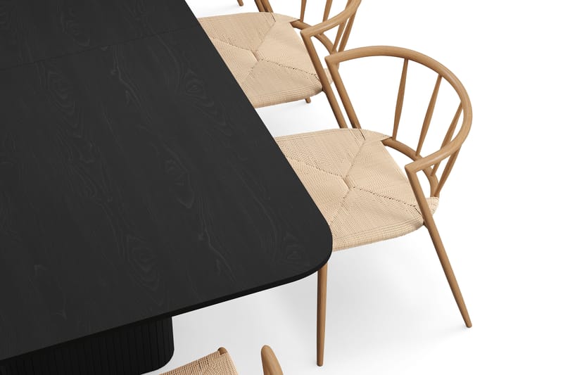 Kopparbo Spisebord 200-260 cm Uttrekkbart med 8 Winston Spisestoler - Svart / Beige / Metallben Eik - Møbler - Bord - Spisegruppe