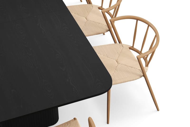 Kopparbo Spisebord 200-260 cm Uttrekkbart med 8 Winston Spisestoler - Svart / Beige / Metallben Eik - Møbler - Bord - Spisegruppe