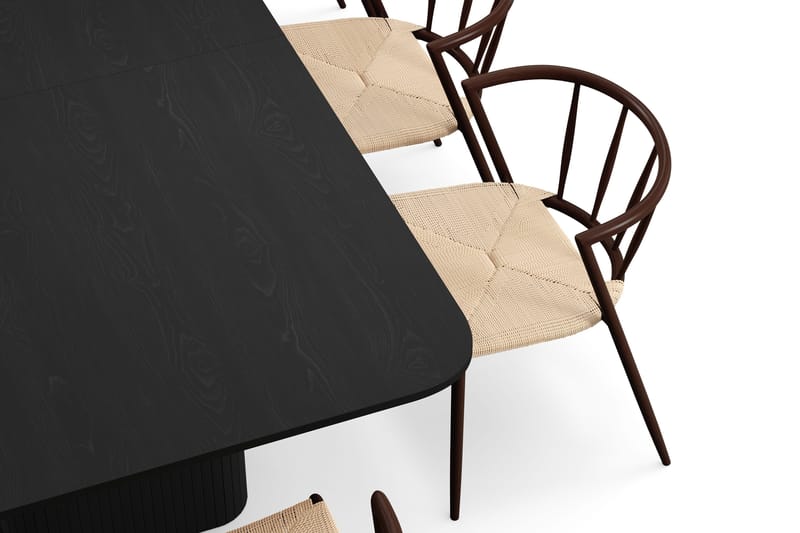 Kopparbo Spisebord 200-260 cm Uttrekkbart med 8 Winston Spisestoler - Svart / Beige / Metallben Røkt eik - Møbler - Bord - Spisegruppe